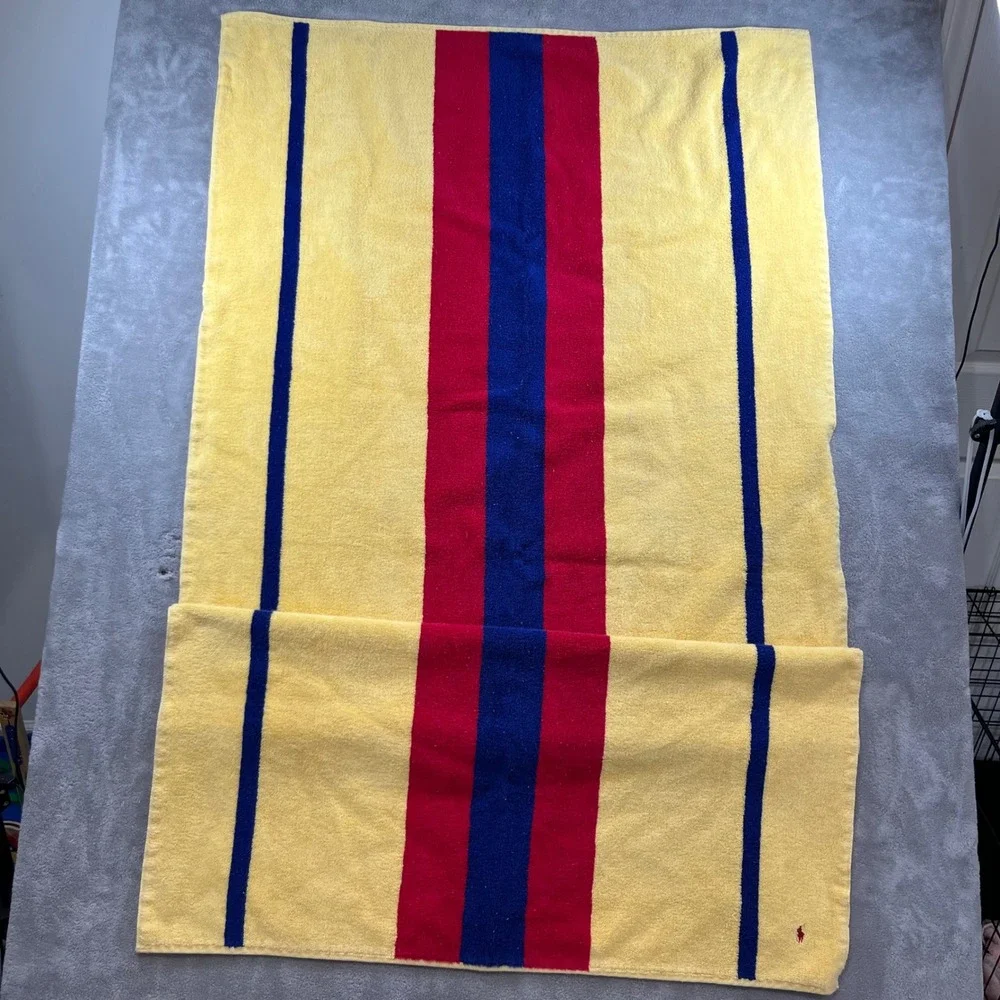 Vintage Ralph Lauren Beach Towel Striped Cotton USA Resort Coastal Preppy 64x35